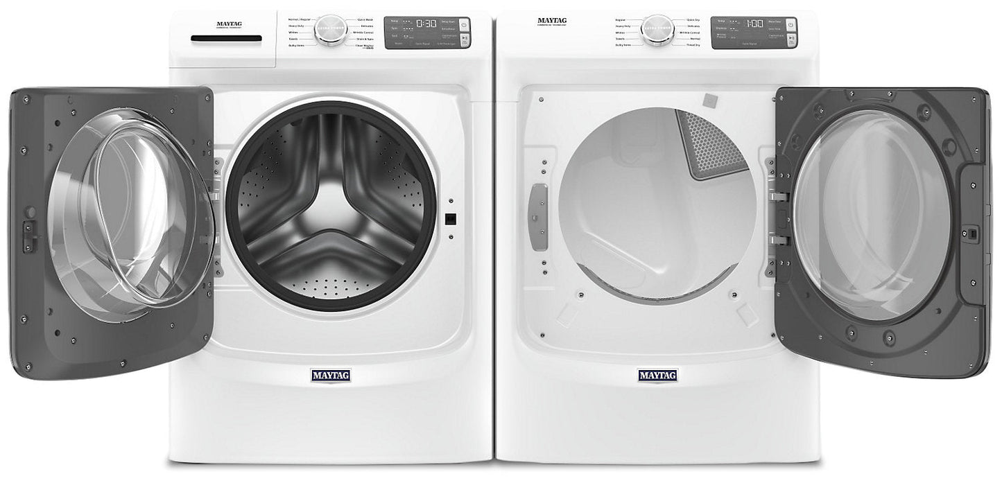 Maytag Front-Load 5.2 Cu. Ft. Washer with Extra Power and 7.3 Cu. Ft. Electric Dryer - White|Laveuse frontale 5,2 pi3 avec Extra Power et sécheuse électrique 7,3 pi³ Maytag - blanches|MAFL563L