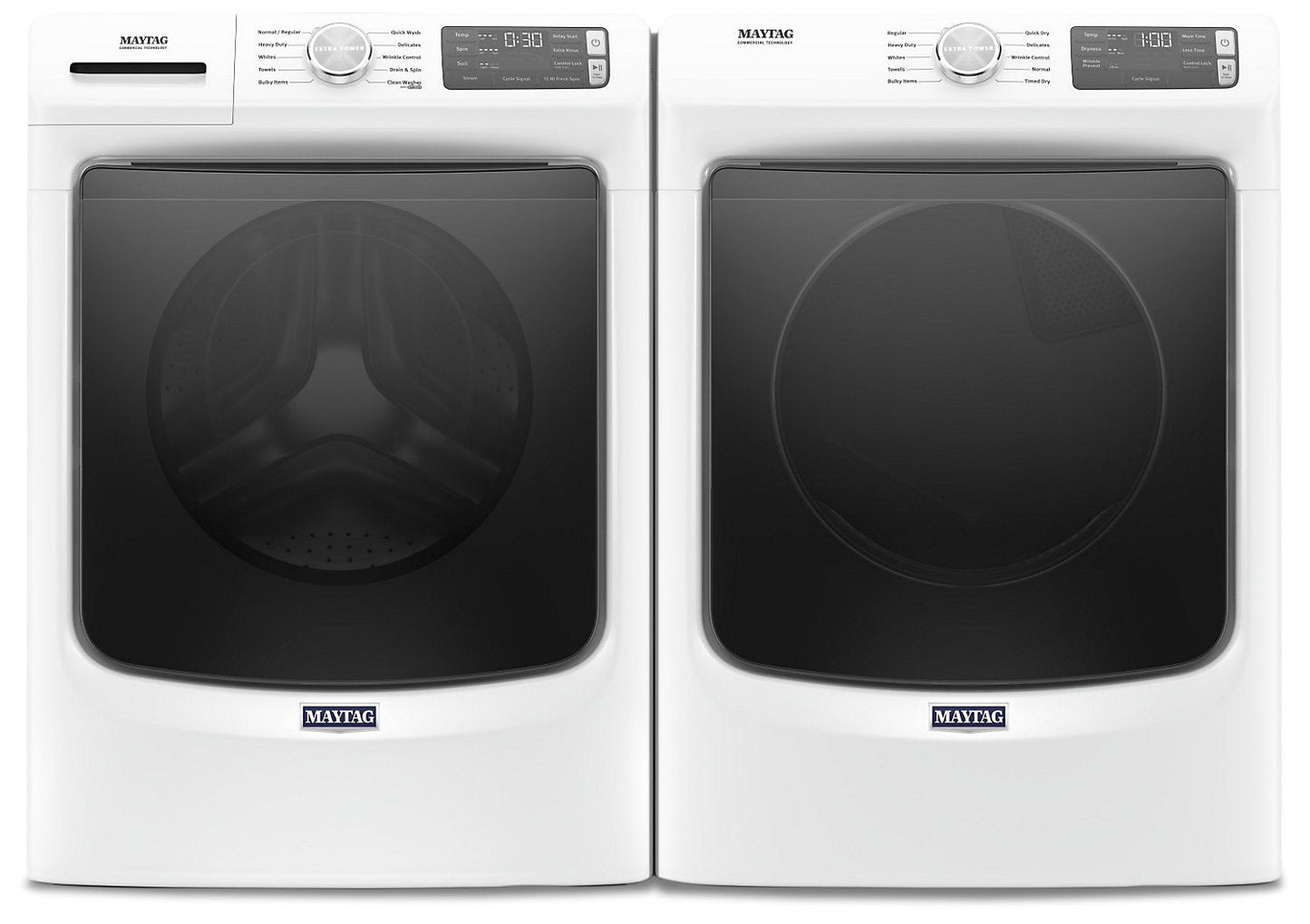 Maytag Front-Load 5.2 Cu. Ft. Washer with Extra Power and 7.3 Cu. Ft. Gas Dryer - White|Laveuse frontale 5,2 pi3 avec Extra Power et sécheuse gaz 7,3 pi³ Maytag - blanches|MAFL563G