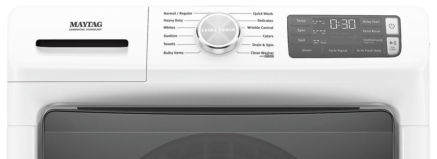 Maytag Front-Load 5.5 Cu. Ft. Washer with Extra Power and 7.3 Cu. Ft. Gas Steam Dryer - White|Laveuse frontale 5,5 pi3 avec Extra Power et sécheuse gaz vapeur 7,3 pi³ Maytag - blance|MAFL66GW