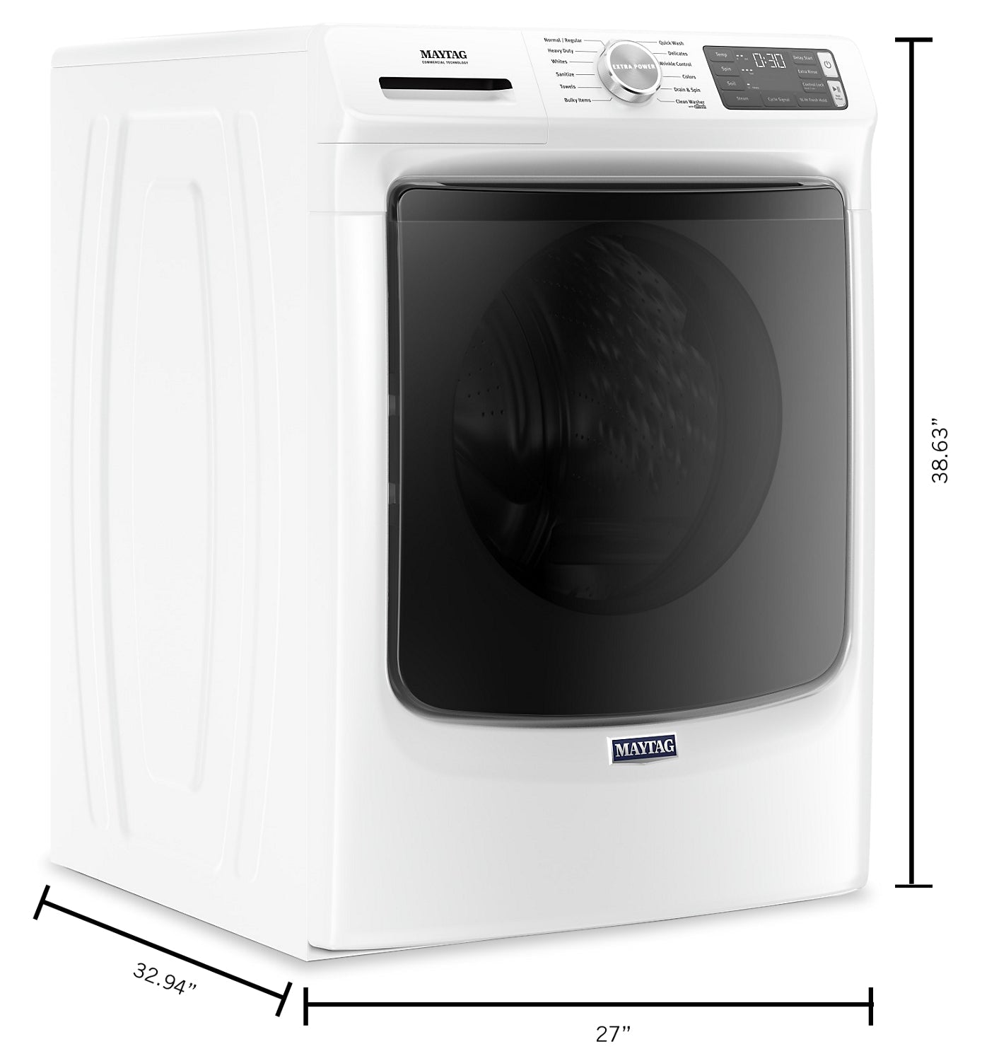 Maytag 4.8 Cu. Ft. Front-Load High-Efficiency Steam Washer - White - Stackable - MHW6630HW | Laveuse à la vapeur haute efficacité Maytag à chargement frontal de 4,8 pi³ - blanche - superposable…