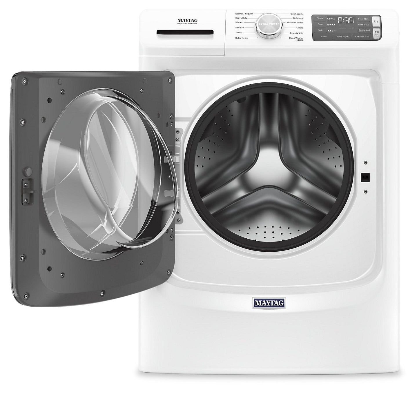 Maytag 4.8 Cu. Ft. Front-Load High-Efficiency Steam Washer - White - Stackable - MHW6630HW | Laveuse à la vapeur haute efficacité Maytag à chargement frontal de 4,8 pi³ - blanche - superposable…