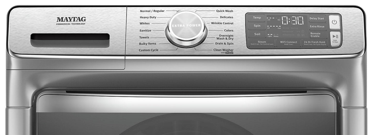 Maytag 5.8 Cu. Ft. Smart Front-Load High-Efficiency Steam Washer - Metallic Slate - Stackable - MHW8… | Laveuse à la vapeur intelligente haute efficacité Maytag à chargement frontal de 5,8 pi³ - ardoise m…
