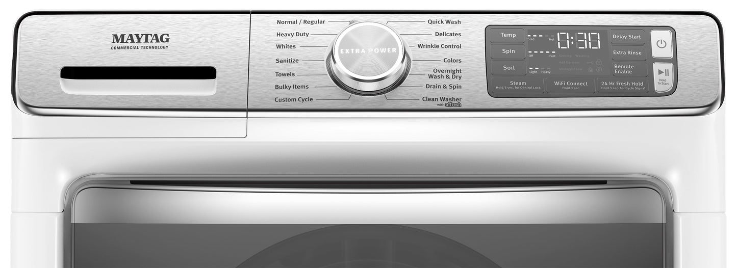 Maytag 5.8 Cu. Ft. Smart Front-Load High-Efficiency Steam Washer - White - Stackable - MHW8630HW | Laveuse à la vapeur intelligente haute efficacité Maytag à chargement frontal de 5,8 pi³ - blanche -…