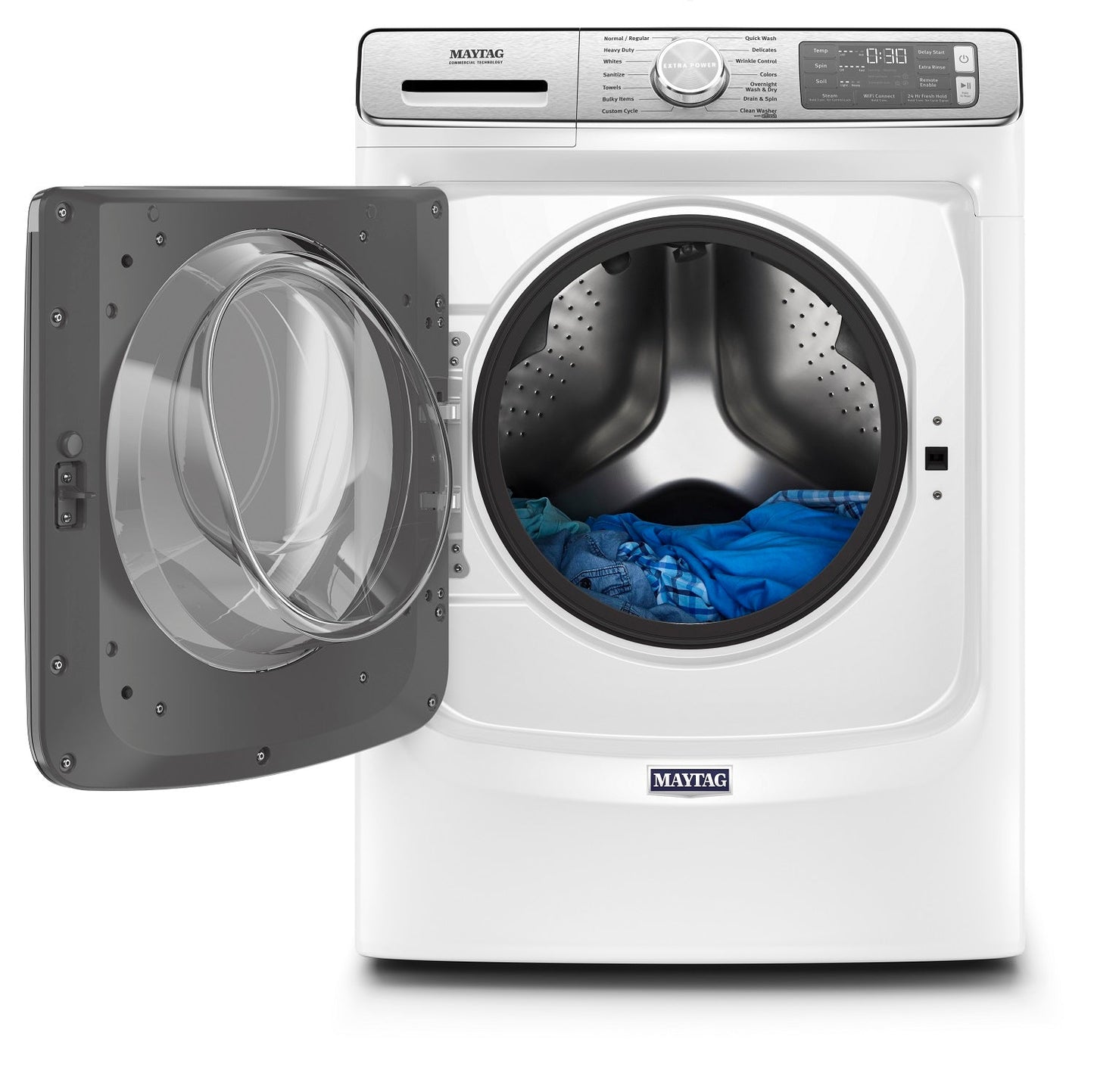 Maytag 5.8 Cu. Ft. Smart Front-Load High-Efficiency Steam Washer - White - Stackable - MHW8630HW | Laveuse à la vapeur intelligente haute efficacité Maytag à chargement frontal de 5,8 pi³ - blanche -…