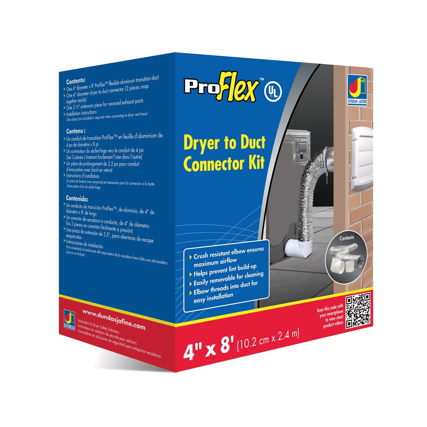 Dundas Jafine ProFlex™ Dryer-to-Duct Connector Kit and 4" Metal Worm Gear Clamps Package|Trousse de connexion Dundas Jafine de la sécheuse au conduit et colliers de serrage|DRYVENT2