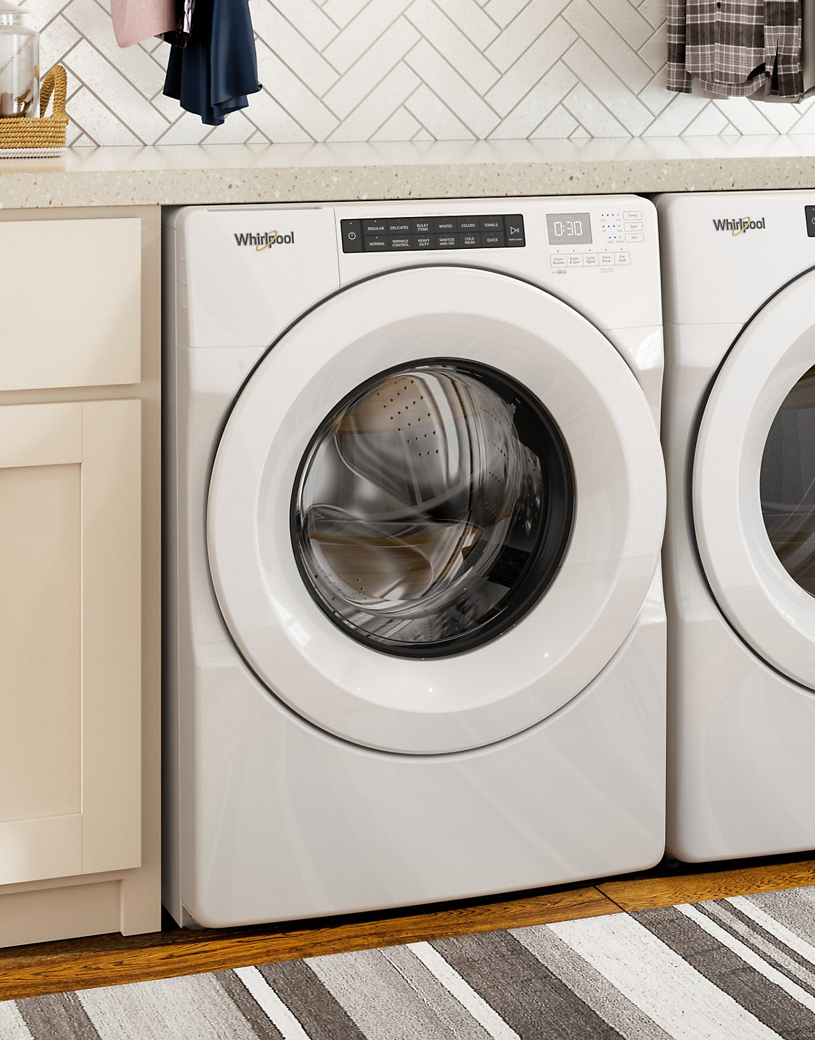 Whirlpool 5.0 Cu. Ft. Front-Load High-Efficiency Washer - White - Stackable - WFW560CHW | Laveuse haute efficacité Whirlpool à chargement frontal de 5 pi³ - blanche - superposable - WFW560CH…