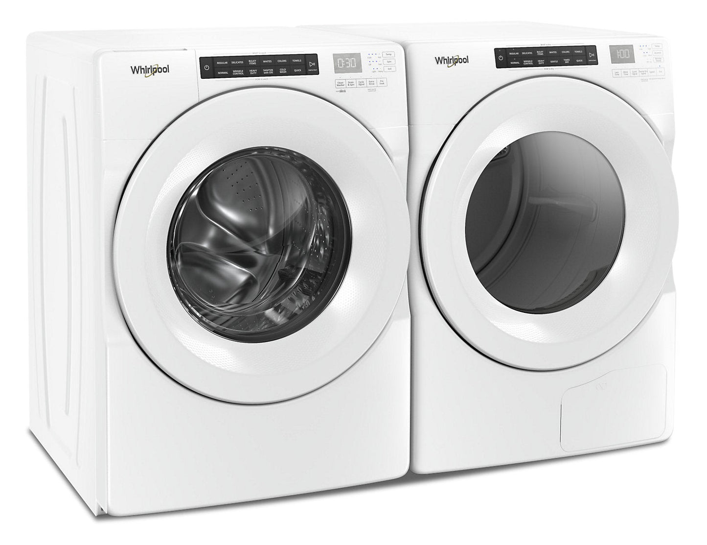 Whirlpool 5.0 Cu. Ft. Front-Load Washer and 7.4 Cu. Ft. Electric Front-Load Dryer - White|Laveuse chargement frontal 5,0 pi³, sécheuse électrique chargement frontal 7,4 pi³ Whirlpool - blanches|WHFL560H