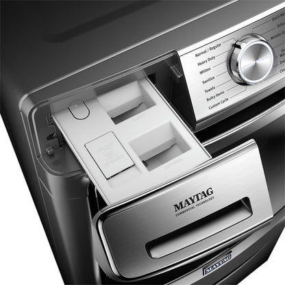 Maytag 5.8 Cu. Ft. Smart Front-Load High-Efficiency Steam Washer - Metallic Slate - Stackable - MHW8… | Laveuse à la vapeur intelligente haute efficacité Maytag à chargement frontal de 5,8 pi³ - ardoise m…