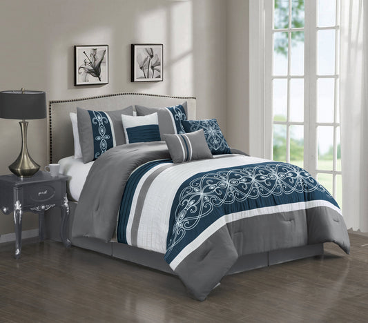 Ohio 7-Piece Queen Comforter Set - Navy and Grey | Ensemble d'édredon Ohio 7 pièces pour grand lit - bleu marine et gris | OHIOC7QU
