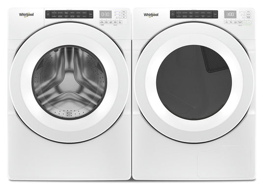 Whirlpool 5.0 Cu. Ft. Front-Load Washer and 7.4 Cu. Ft. Electric Dryer - White|Laveuse à chargement frontal de 5,0 pi³ et sécheuse électrique de 7,4 pi³ de Whirlpool - blanches|WHFL560L