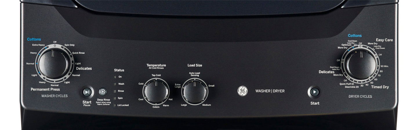 GE Unitized Electric Spacemaker 4.4 Cu.Ft. Washer and 5.9 Cu.Ft Dryer – GUD37ESMMDG | Tour de lavage SpaceMakerMC électrique GE avec laveuse de 4,4 pi³ et sécheuse de 5,9 pi³ - GUD37ESMM…