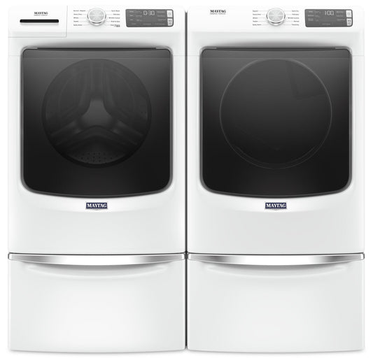 Maytag Front-Load 5.2 Cu. Ft. Washer with Extra Power and 7.3 Cu. Ft. Electric Dryer - White|Laveuse frontale 5,2 pi3 avec Extra Power et sécheuse électrique 7,3 pi³ Maytag - blanches|MAFL563L