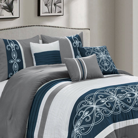 Ohio 7-Piece Queen Comforter Set - Navy and Grey | Ensemble d'édredon Ohio 7 pièces pour grand lit - bleu marine et gris | OHIOC7QU