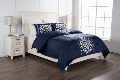Navy Damask 3-Piece Full/Queen Comforter Set|Ensemble d'édredon Navy Damask 3 pièces pour lit double ou grand lit|NVYDM3FQ