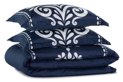 Navy Damask 3-Piece Full/Queen Comforter Set|Ensemble d'édredon Navy Damask 3 pièces pour lit double ou grand lit|NVYDM3FQ