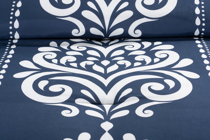 Navy Damask 3-Piece Full/Queen Comforter Set|Ensemble d'édredon Navy Damask 3 pièces pour lit double ou grand lit|NVYDM3FQ
